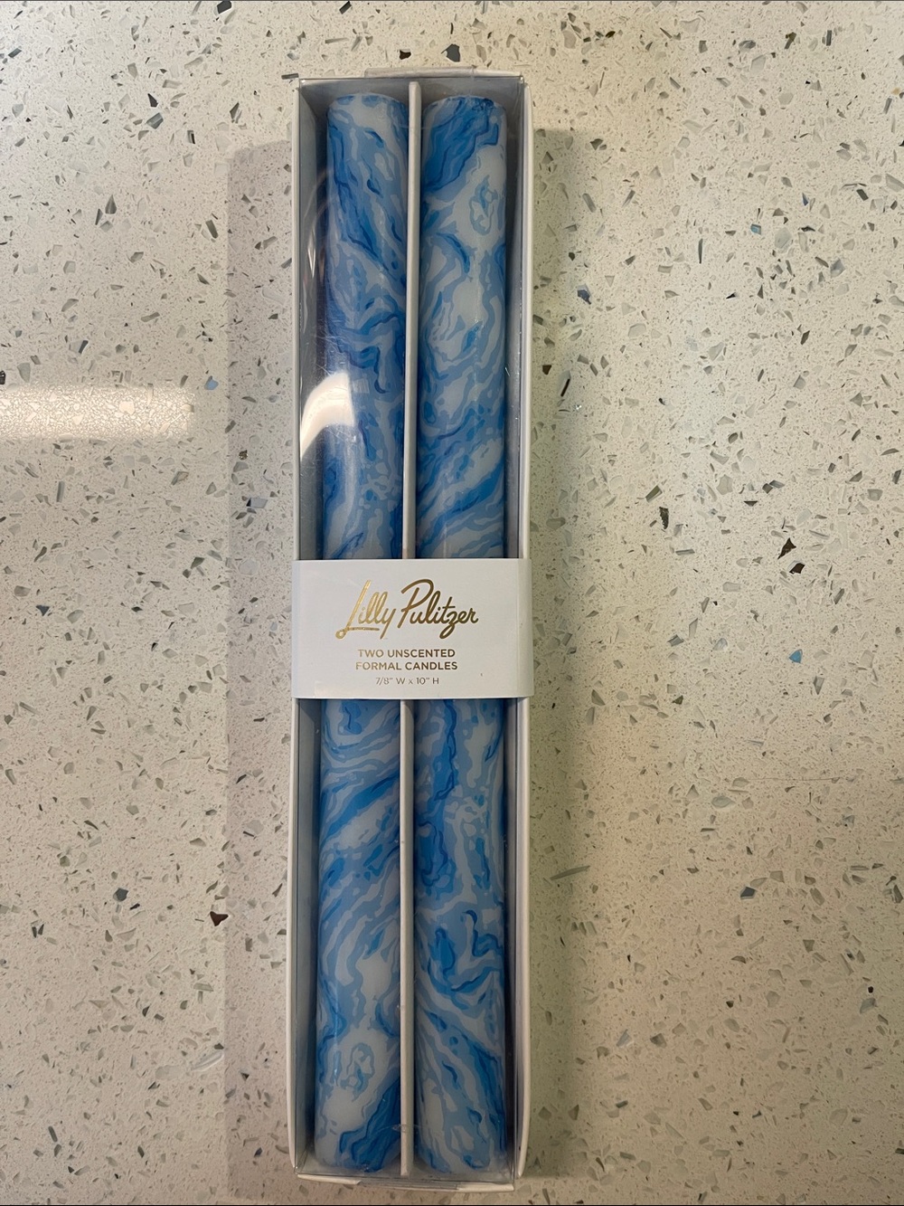 Lilly Pulitzer Blue & White Marbled Taper Candles - Pair